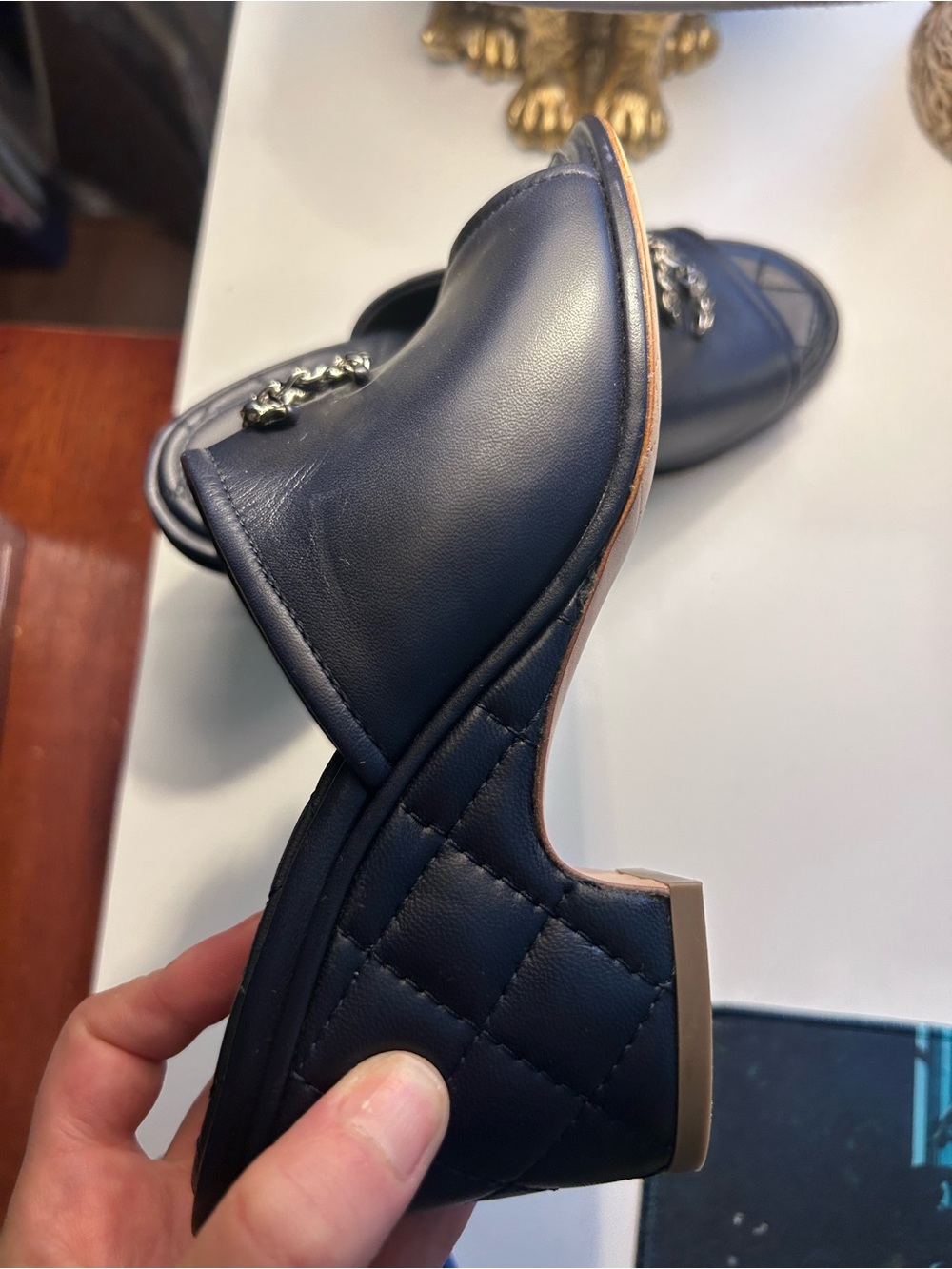 CHANEL Black Quilted Leather Open-Toe Mule with Silver CC - Picture 6 of 10